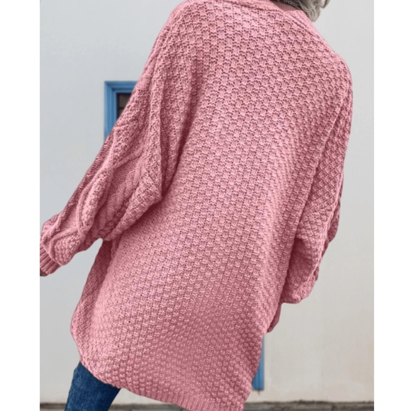 Cozy Pink Solid Open Front Loose Fit Cardigan - Picture 5 of 5